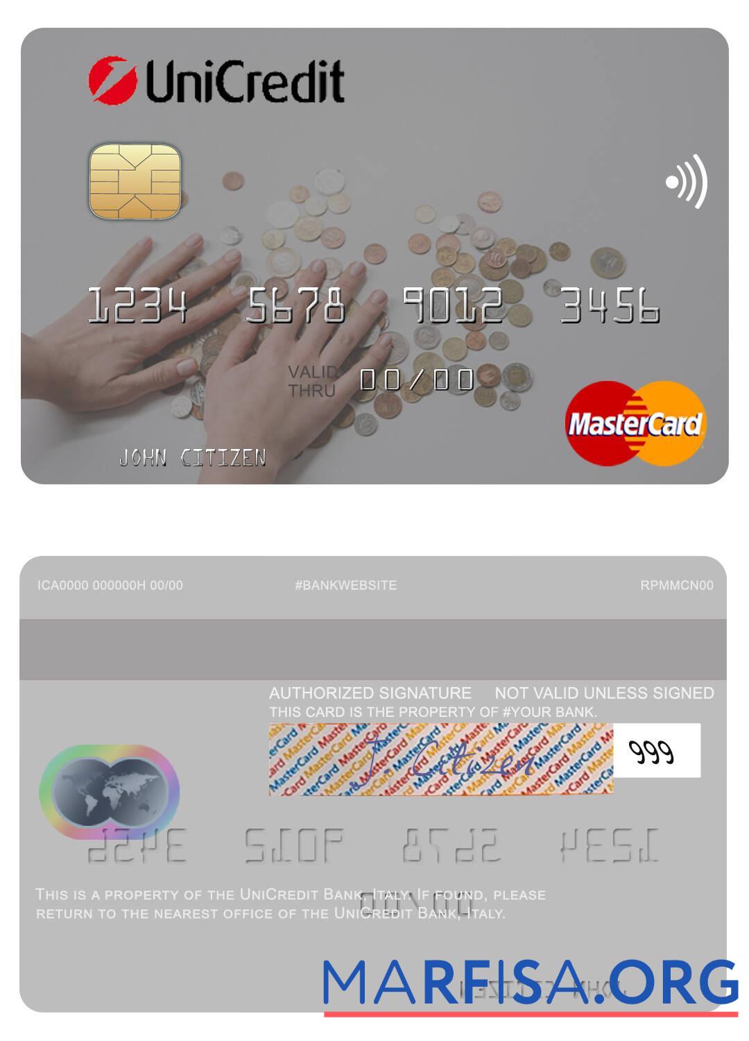 Printable Italy UniCredit Bank mastercard real example